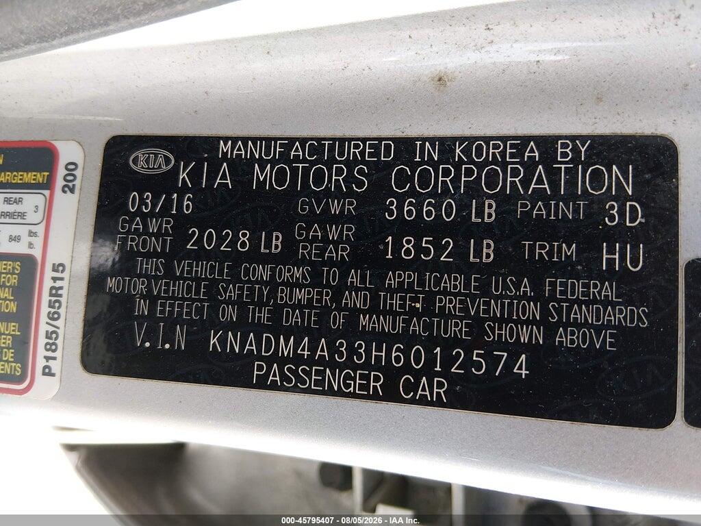 KNADM4A33H6012574 2017 KIA RIO photo no. 9