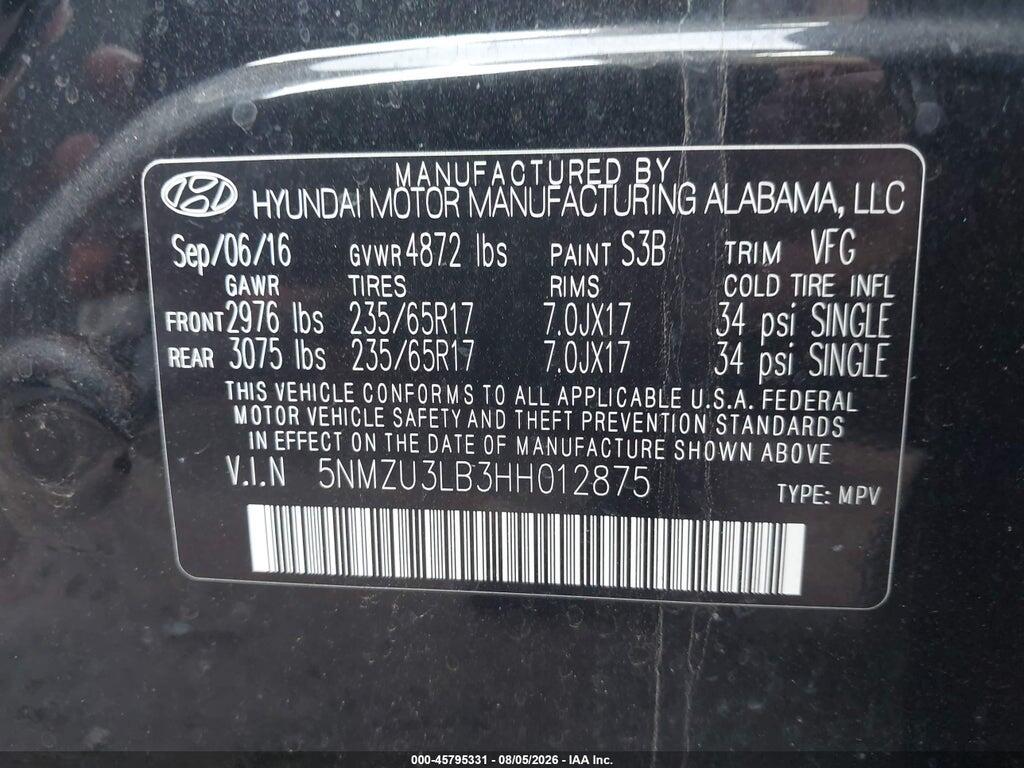 5NMZU3LB3HH012875 2017 HYUNDAI SANTA FE SPORT photo no. 9