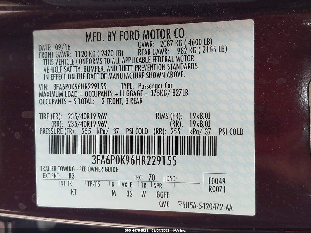 3FA6P0K96HR229155 2017 FORD FUSION photo no. 9