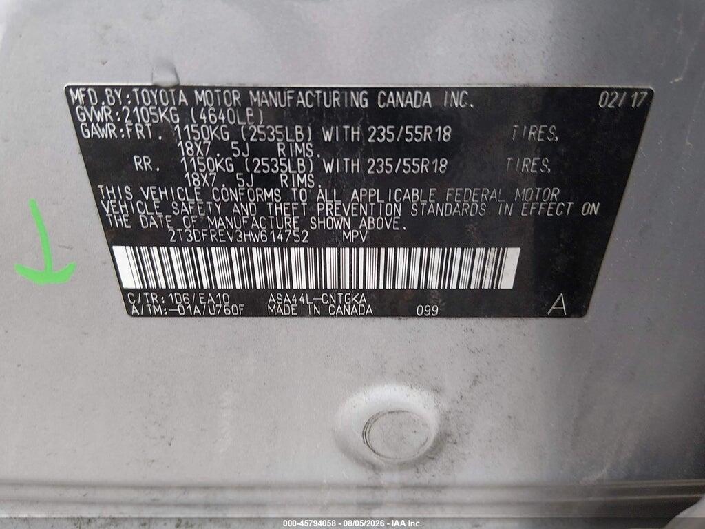2T3DFREV3HW614752 2017 TOYOTA RAV4 photo no. 9