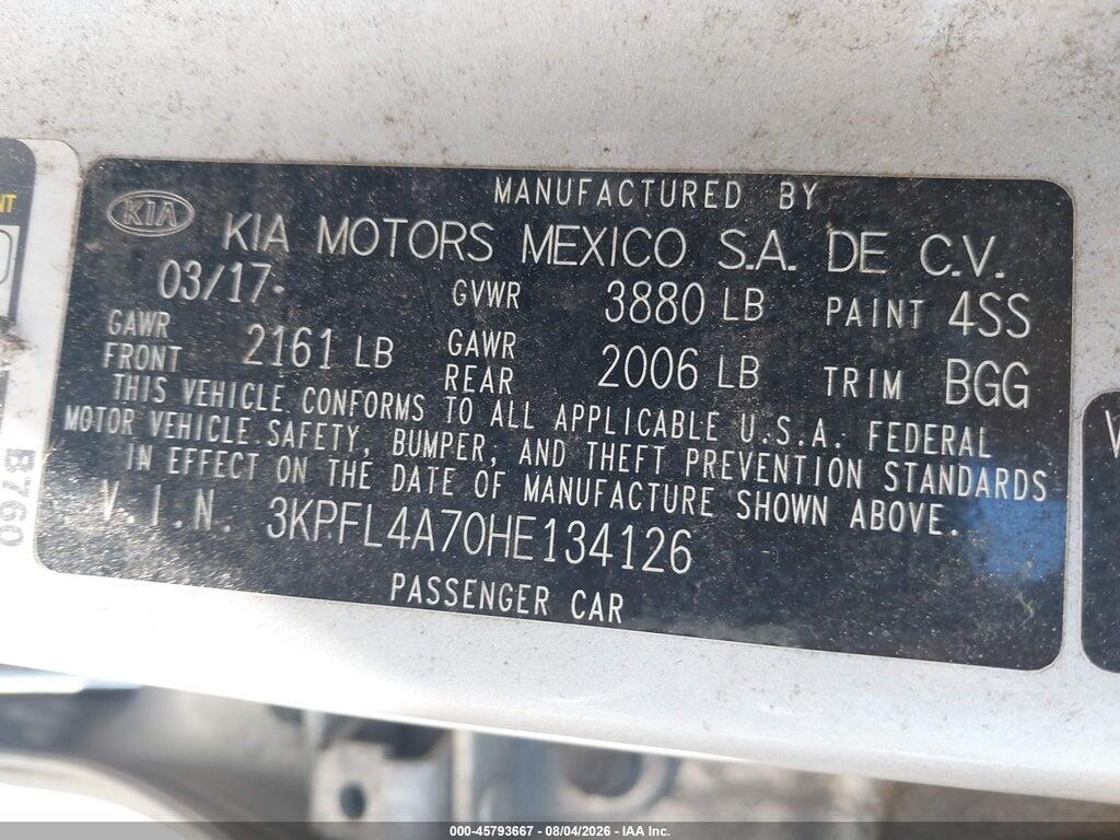 3KPFL4A70HE134126 2017 KIA FORTE photo no. 9