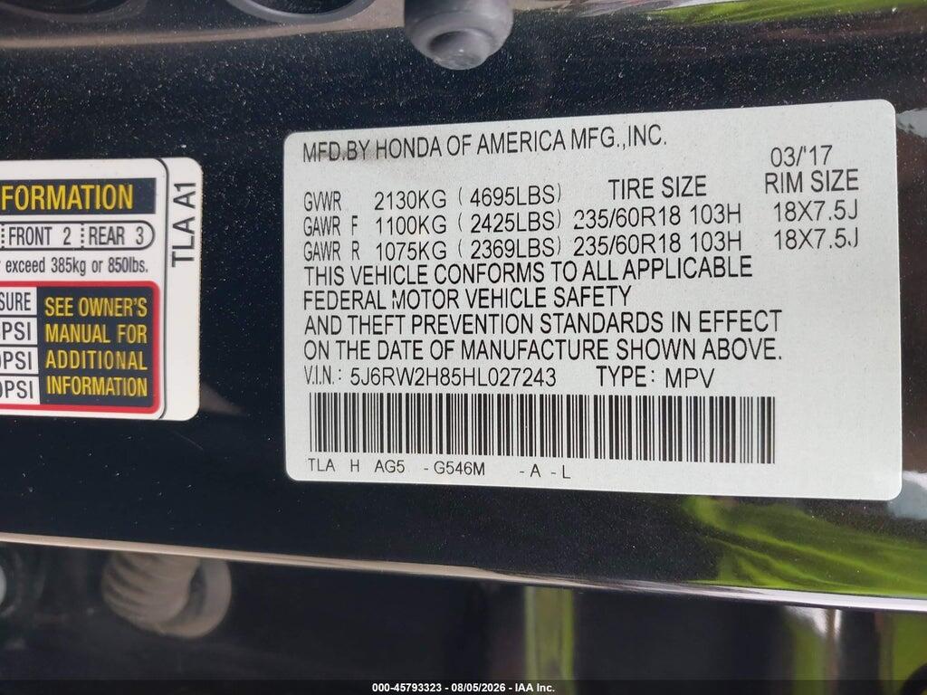 5J6RW2H85HL027243 2017 HONDA CR-V photo no. 9
