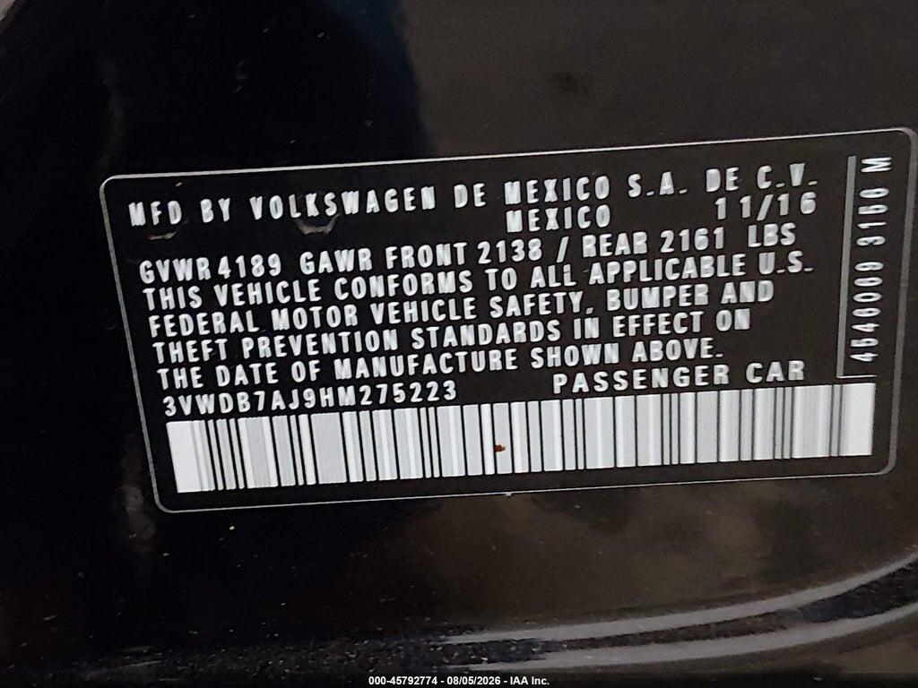 3VWDB7AJ9HM275223 2017 VOLKSWAGEN JETTA photo no. 9