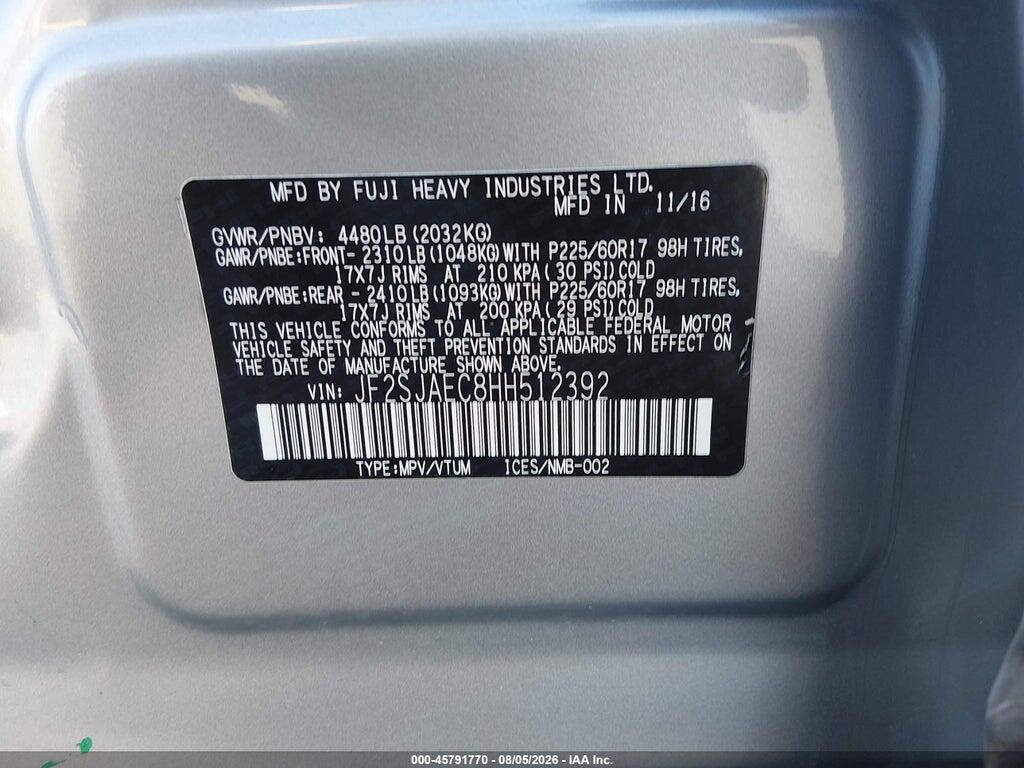 JF2SJAEC8HH512392 2017 SUBARU FORESTER photo no. 9