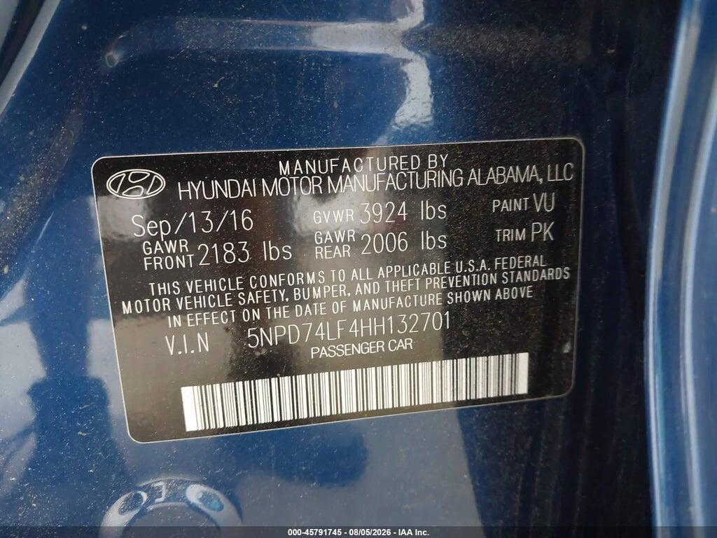 5NPD74LF4HH132701 2017 HYUNDAI ELANTRA photo no. 9