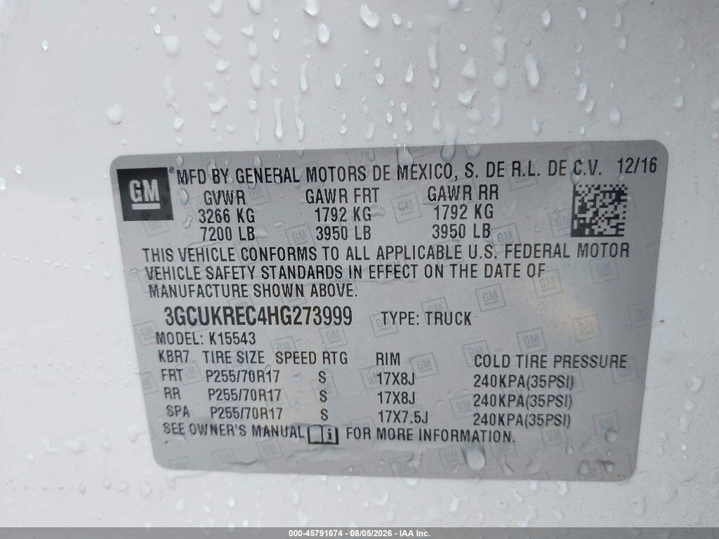 3GCUKREC4HG273999 2017 CHEVROLET SILVERADO 1500 photo no. 9