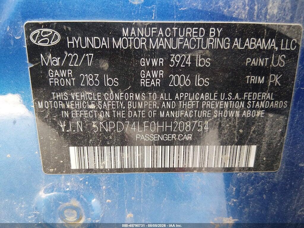 5NPD74LF0HH208754 2017 HYUNDAI ELANTRA photo no. 9