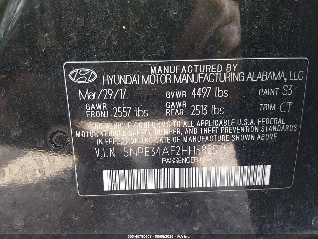 5NPE34AF2HH582575 2017 HYUNDAI SONATA photo no. 9