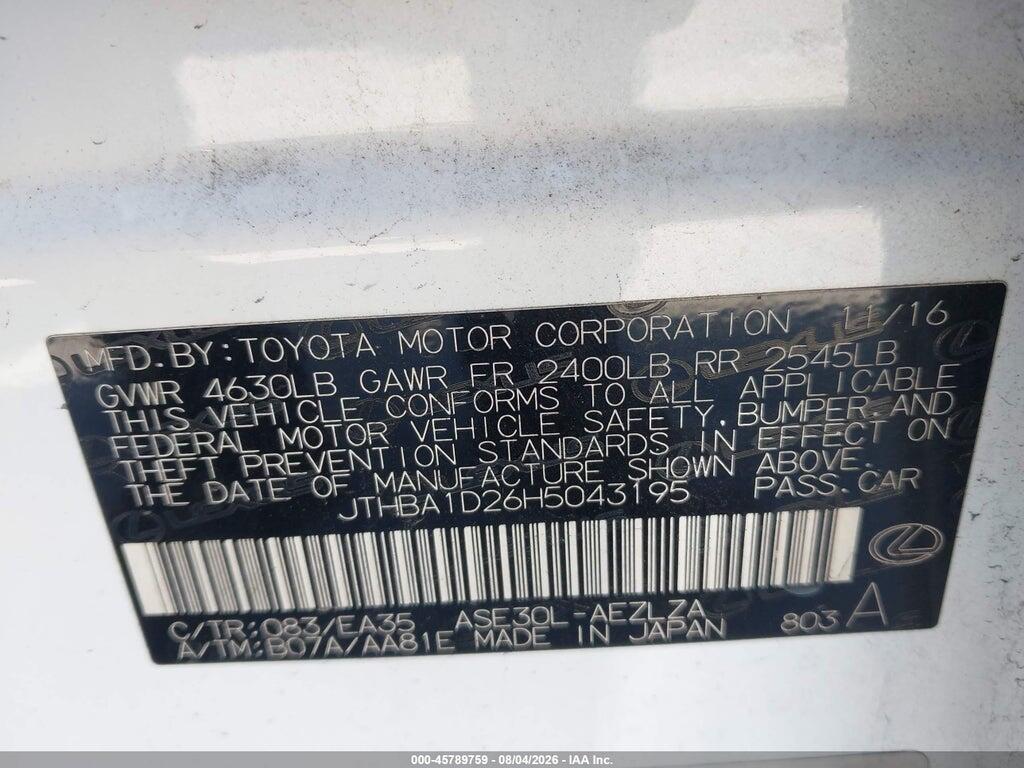 JTHBA1D26H5043195 2017 LEXUS IS 200T photo no. 9