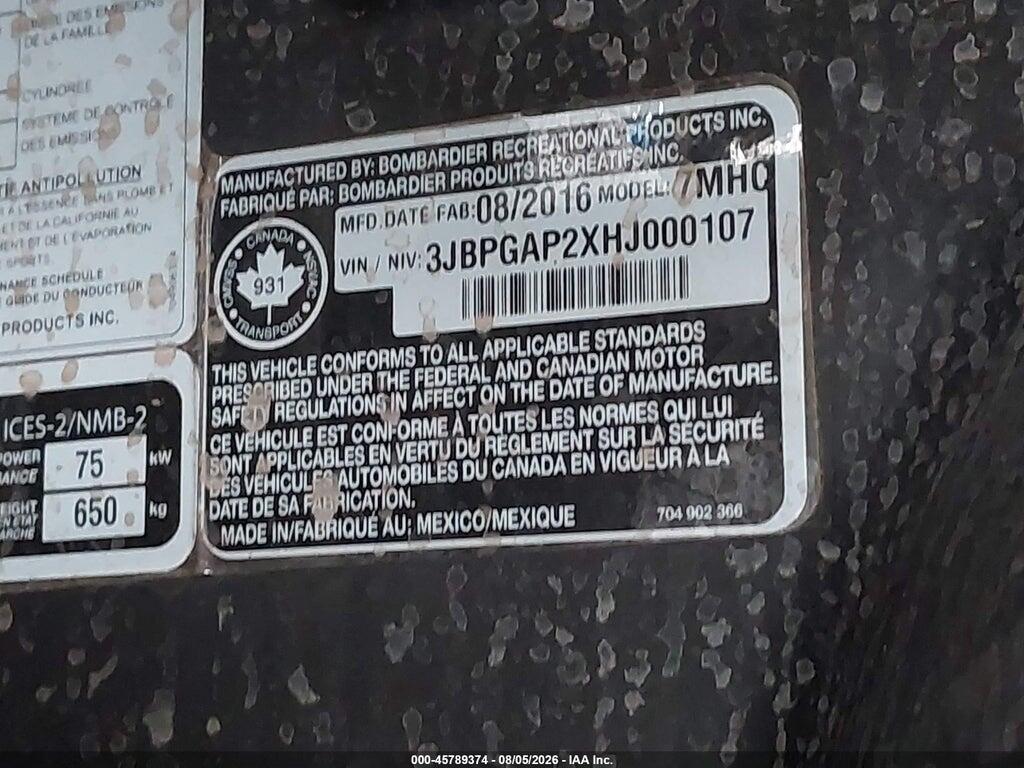 3JBPGAP2XHJ000107 2017 CAN-AM MAVERICK photo no. 10