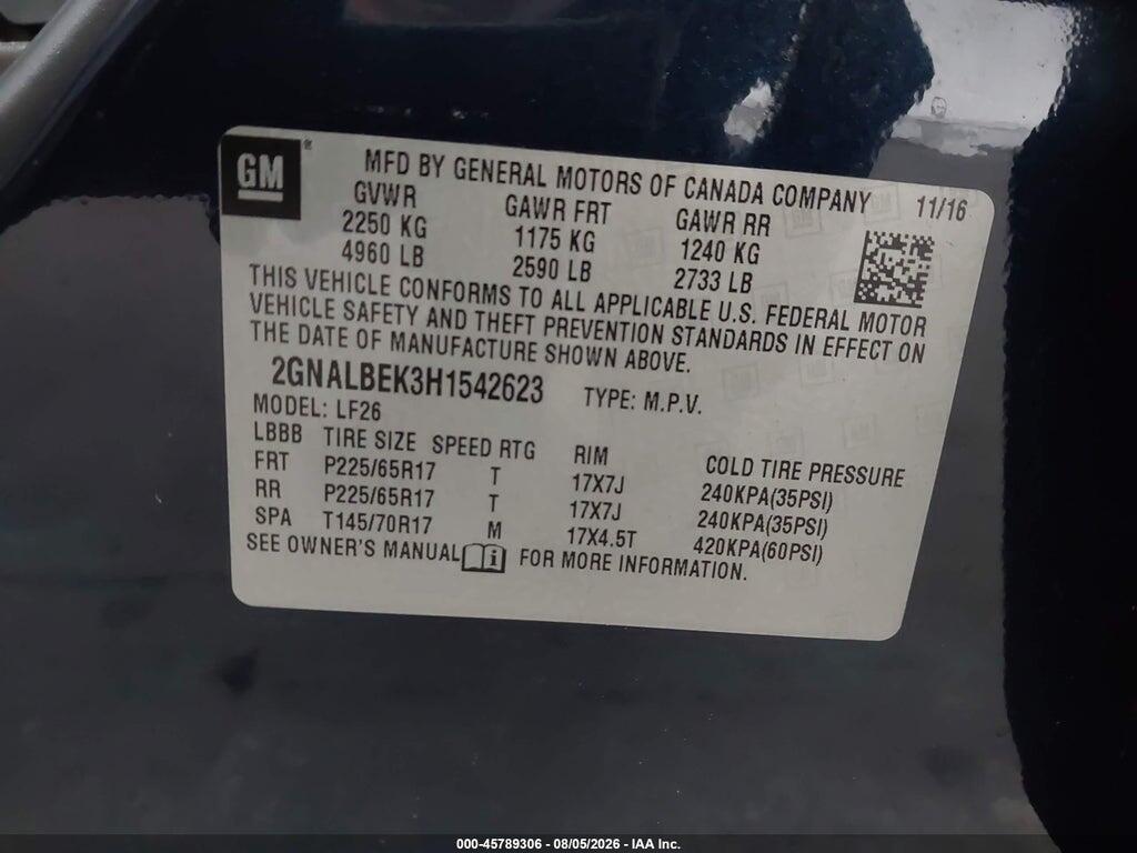 2GNALBEK3H1542623 2017 CHEVROLET EQUINOX photo no. 9