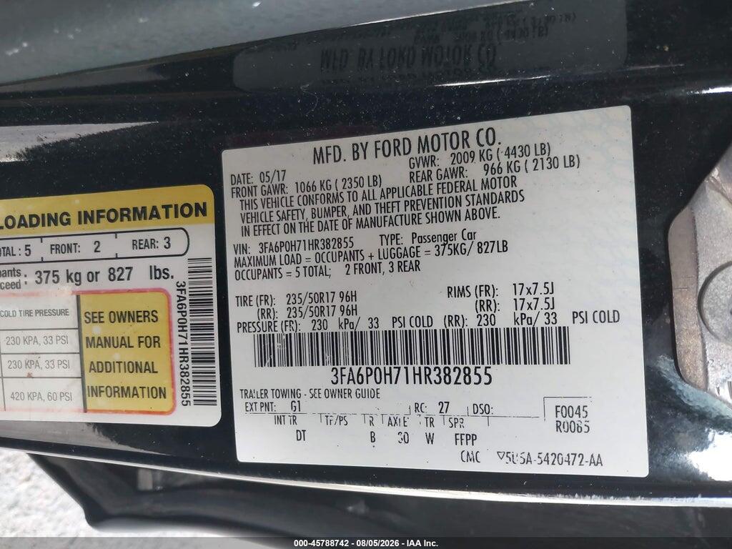 3FA6P0H71HR382855 2017 FORD FUSION photo no. 9