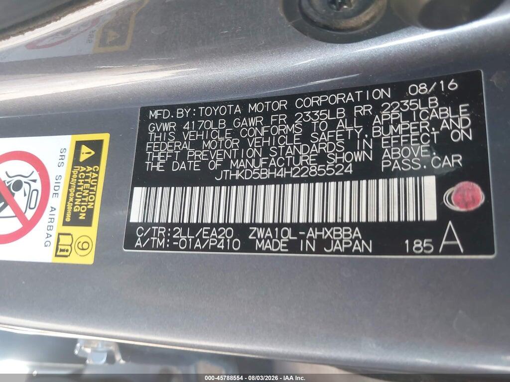JTHKD5BH4H2285524 2017 LEXUS CT 200H photo no. 9