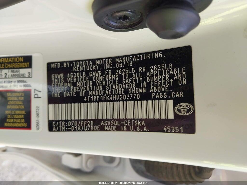 4T1BF1FK4HU302770 2017 TOYOTA CAMRY photo no. 9