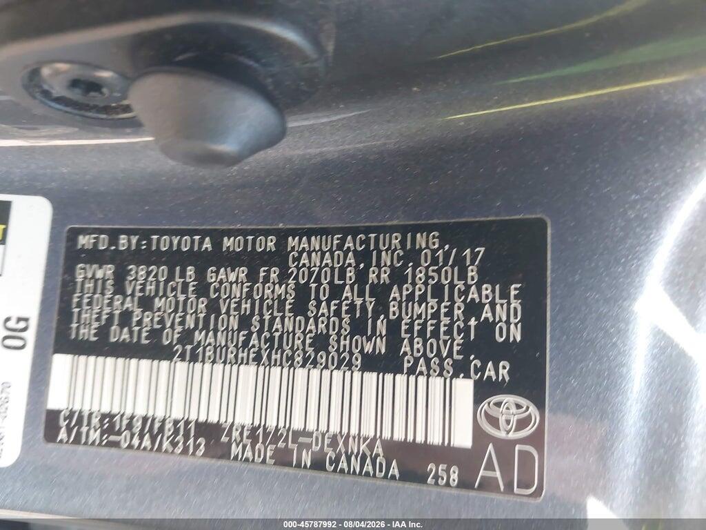2T1BURHEXHC829029 2017 TOYOTA COROLLA photo no. 9