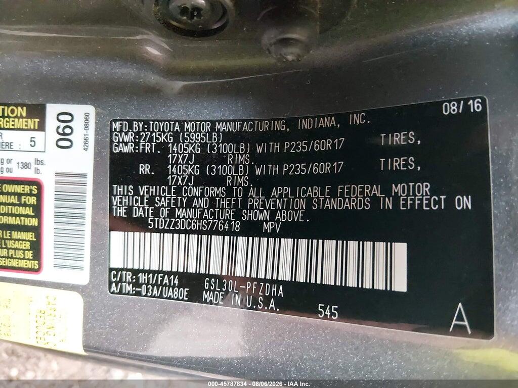 5TDZZ3DC6HS776418 2017 TOYOTA SIENNA photo no. 9