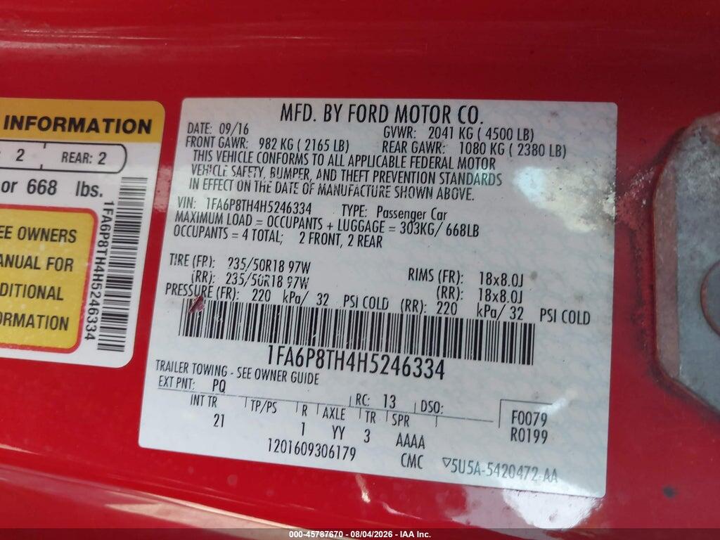1FA6P8TH4H5246334 2017 FORD MUSTANG photo no. 9