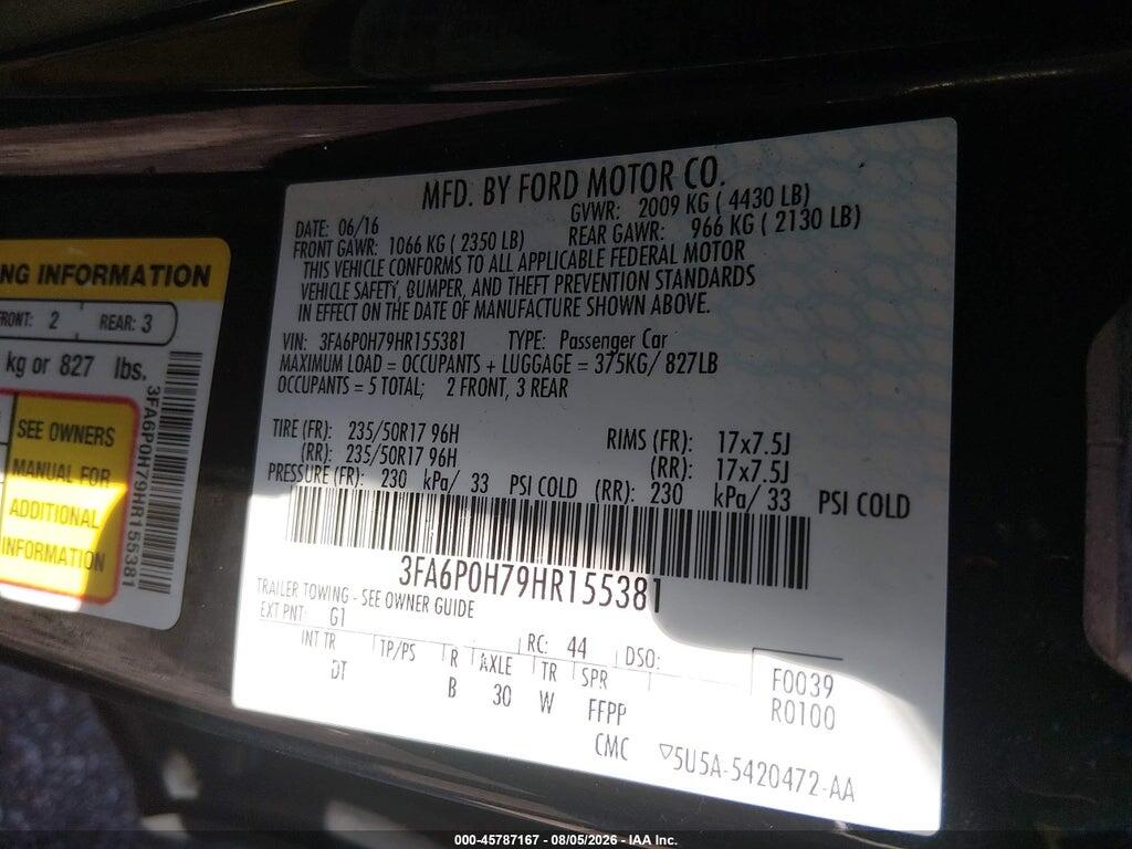 3FA6P0H79HR155381 2017 FORD FUSION photo no. 9