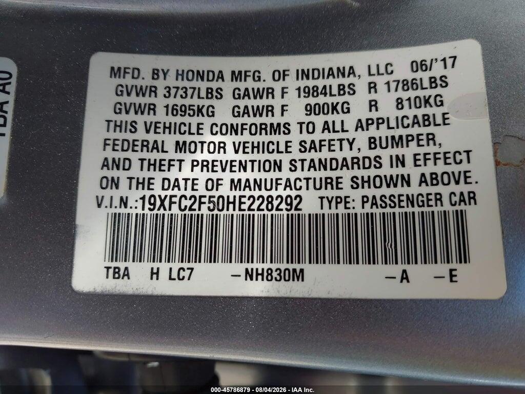 19XFC2F50HE228292 2017 HONDA CIVIC photo no. 9