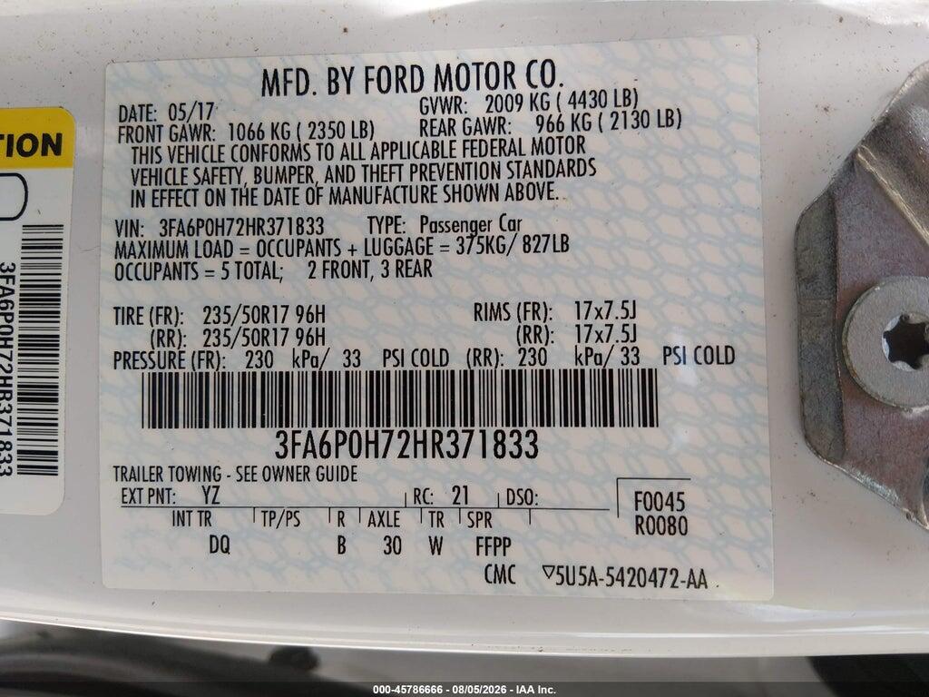 3FA6P0H72HR371833 2017 FORD FUSION photo no. 9