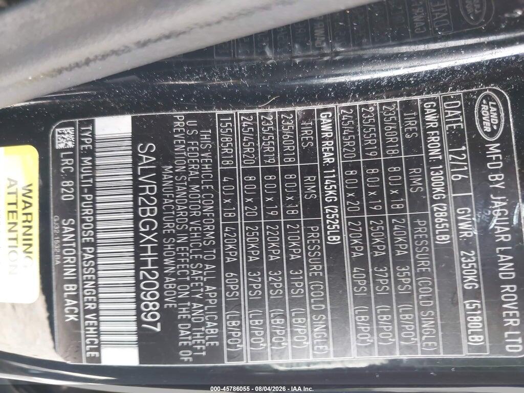 SALVR2BGXHH209897 2017 LAND ROVER RANGE ROVER EVOQUE photo no. 9