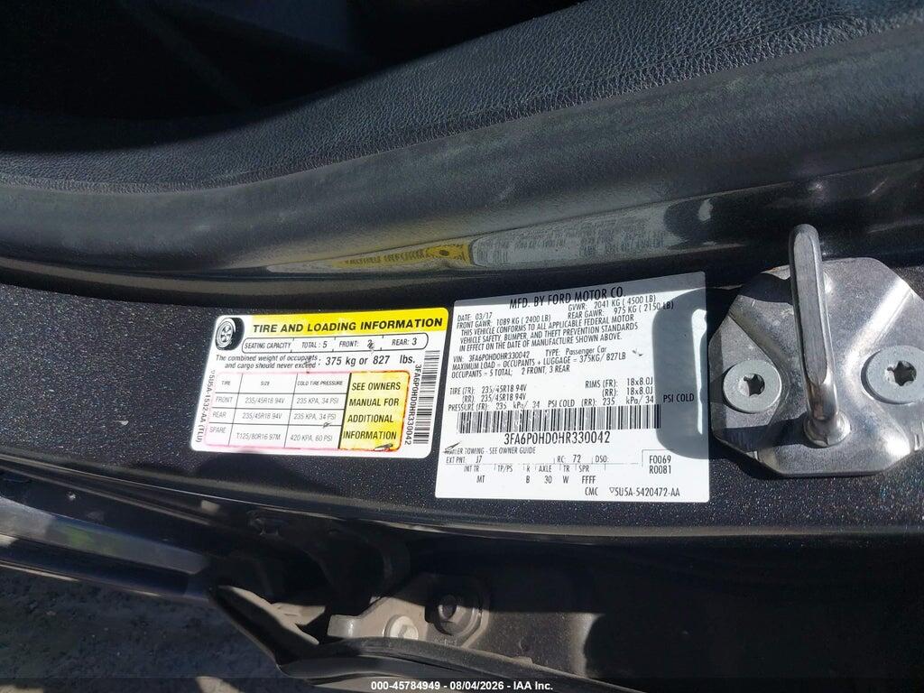 3FA6P0HD0HR330042 2017 FORD FUSION photo no. 9