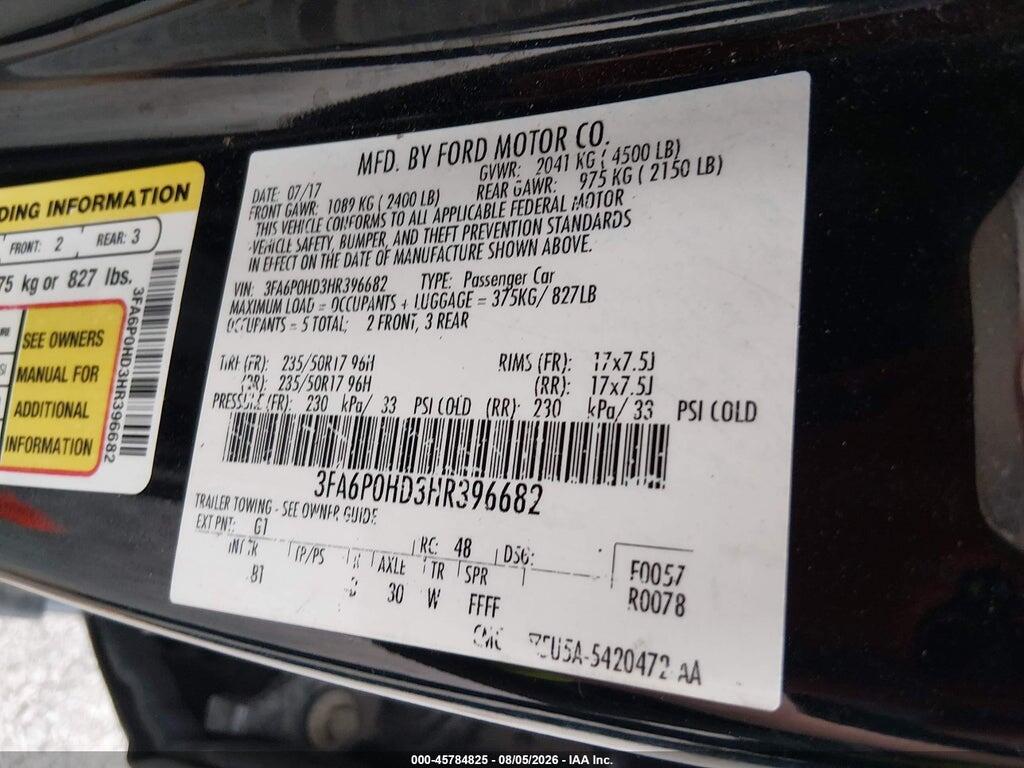 3FA6P0HD3HR396682 2017 FORD FUSION photo no. 9