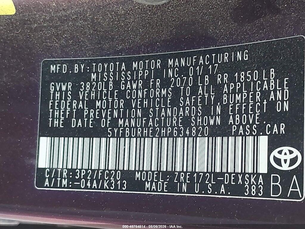 5YFBURHE2HP634820 2017 TOYOTA COROLLA photo no. 9