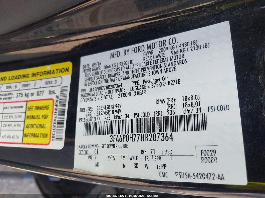 3FA6P0H77HR207364 2017 FORD FUSION photo no. 9