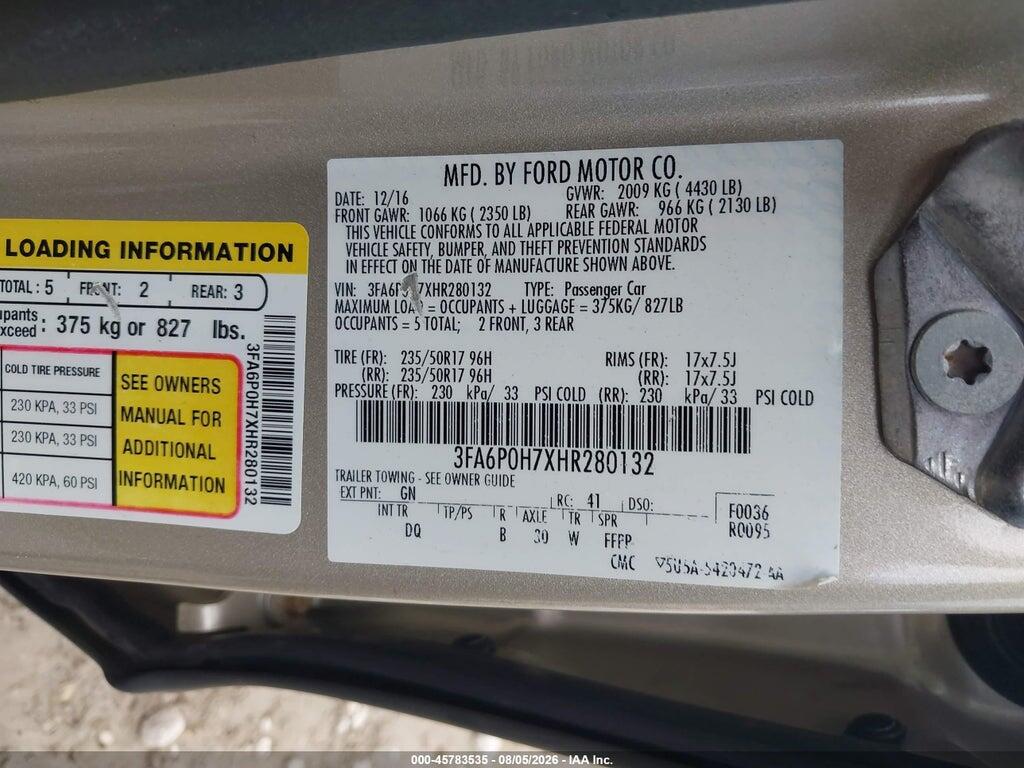 3FA6P0H7XHR280132 2017 FORD FUSION photo no. 9