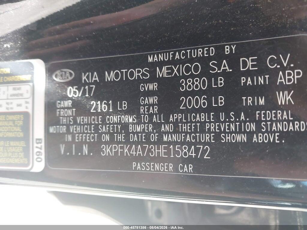 3KPFK4A73HE158472 2017 KIA FORTE photo no. 9