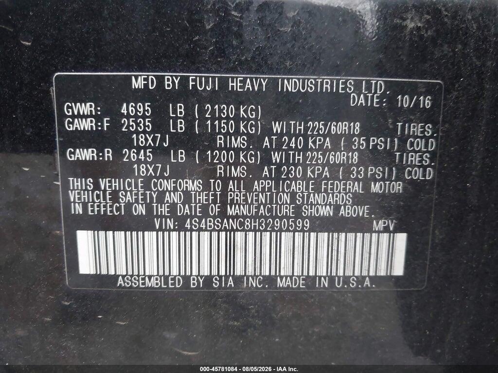 4S4BSANC8H3290599 2017 SUBARU OUTBACK photo no. 9