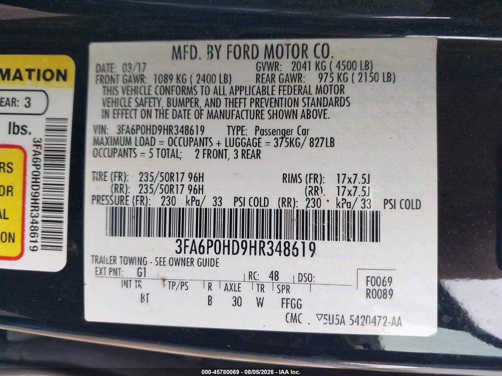 3FA6P0HD9HR348619 2017 FORD FUSION photo no. 9