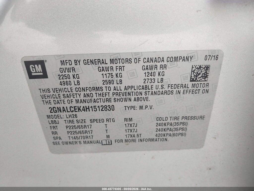 2GNALCEK4H1512830 2017 CHEVROLET EQUINOX photo no. 9