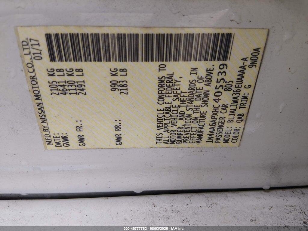 1N4AA6APXHC405539 2017 NISSAN MAXIMA photo no. 9