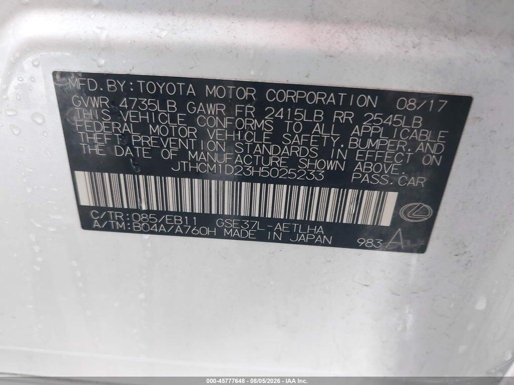 JTHCM1D23H5025233 2017 LEXUS IS 300 photo no. 9