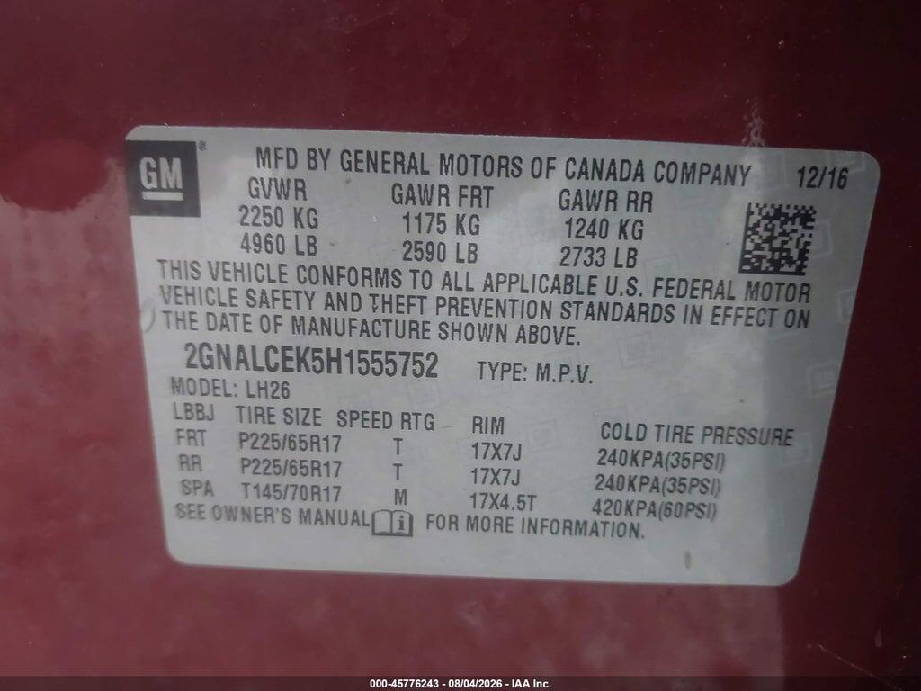 2GNALCEK5H1555752 2017 CHEVROLET EQUINOX photo no. 9