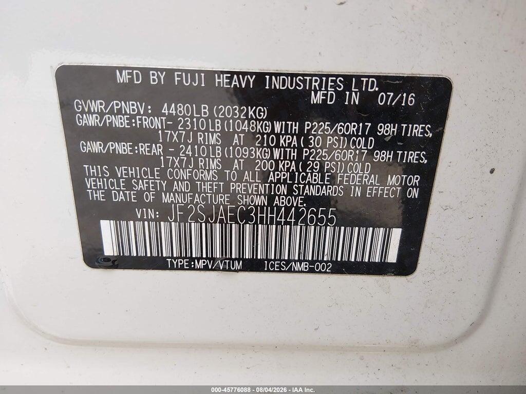 JF2SJAEC3HH442655 2017 SUBARU FORESTER photo no. 9
