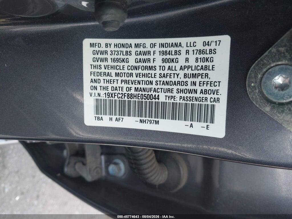 19XFC2F88HE050044 2017 HONDA CIVIC photo no. 9