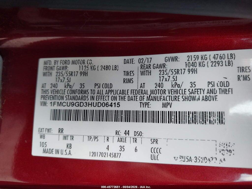 1FMCU9GD3HUD06415 2017 FORD ESCAPE photo no. 9