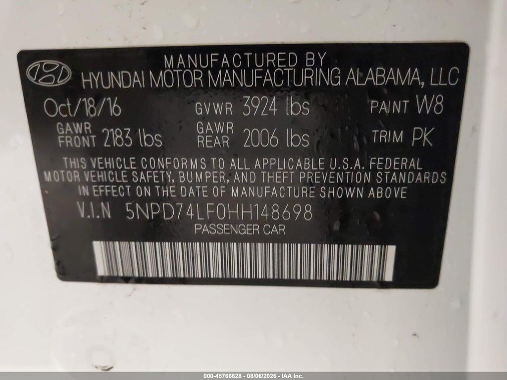 5NPD74LF0HH148698 2017 HYUNDAI ELANTRA photo no. 9