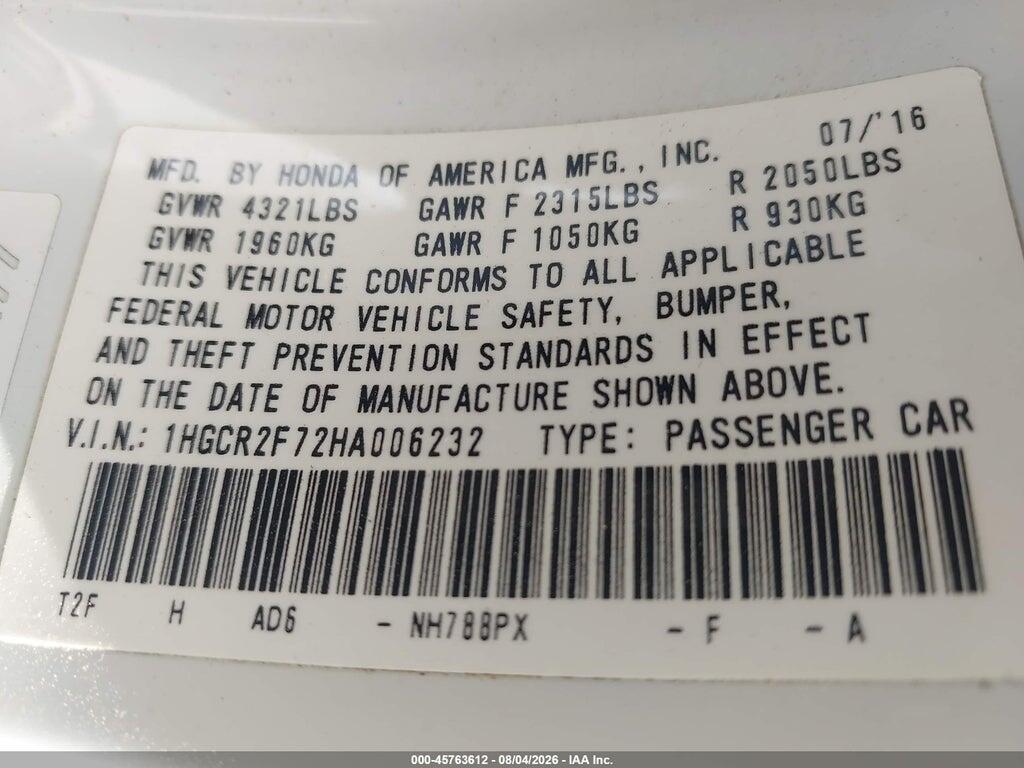 1HGCR2F72HA006232 2017 HONDA ACCORD photo no. 9
