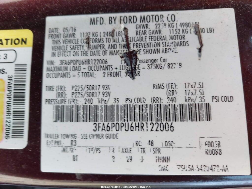 3FA6P0PU6HR122006 2017 FORD FUSION ENERGI photo no. 9