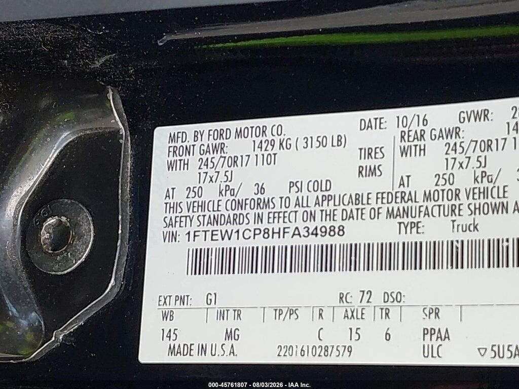 1FTEW1CP8HFA34988 2017 FORD F-150 photo no. 9