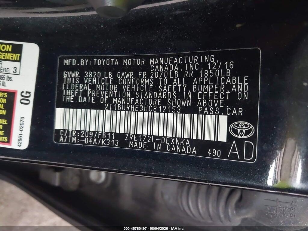 2T1BURHE3HC812153 2017 TOYOTA COROLLA photo no. 9