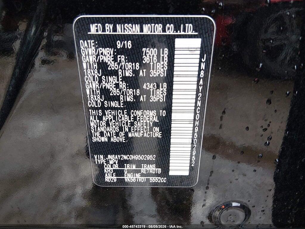 JN8AY2NC0H9502952 2017 NISSAN ARMADA photo no. 9