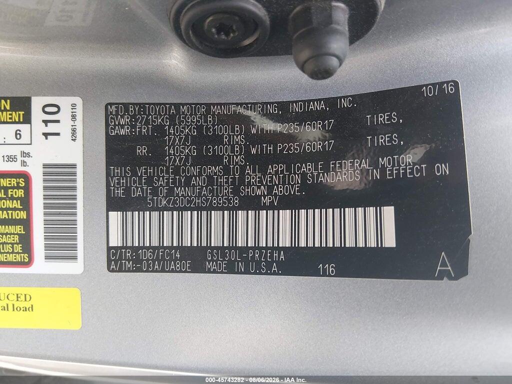 5TDKZ3DC2HS789538 2017 TOYOTA SIENNA photo no. 9