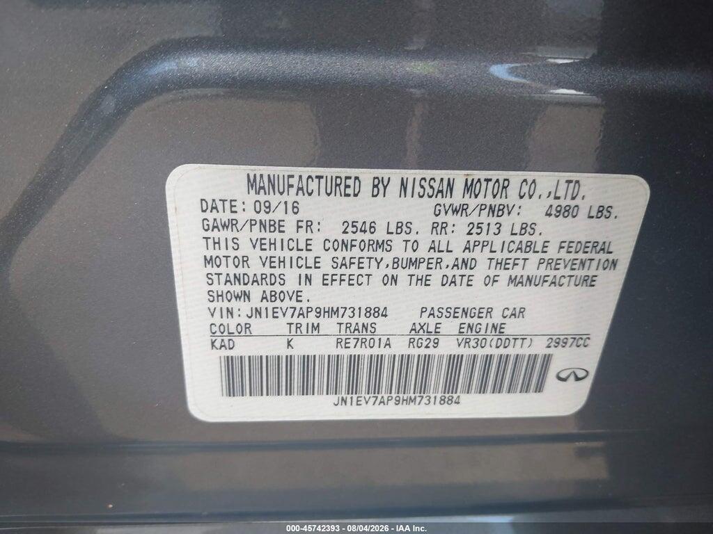 JN1EV7AP9HM731884 2017 INFINITI Q50 photo no. 9