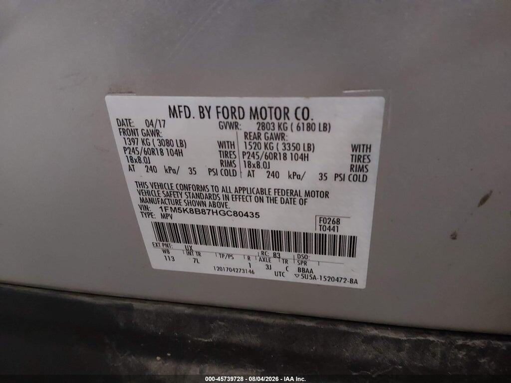 1FM5K8B87HGC80435 2017 FORD EXPLORER photo no. 9