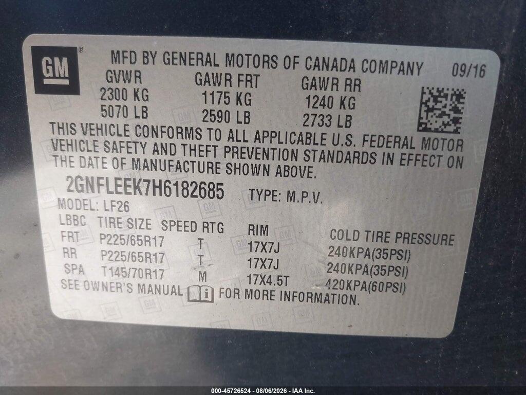 2GNFLEEK7H6182685 2017 CHEVROLET EQUINOX photo no. 9